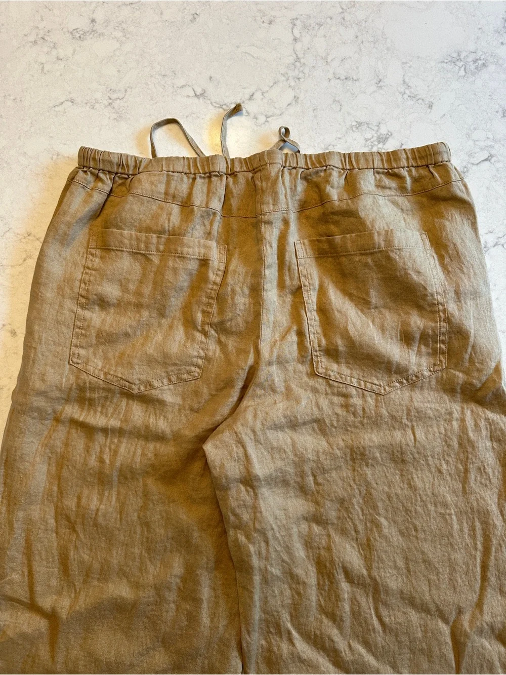 Banana Republic The Studio Wide Leg Drawstring Pant in Linen - Faded Khaki